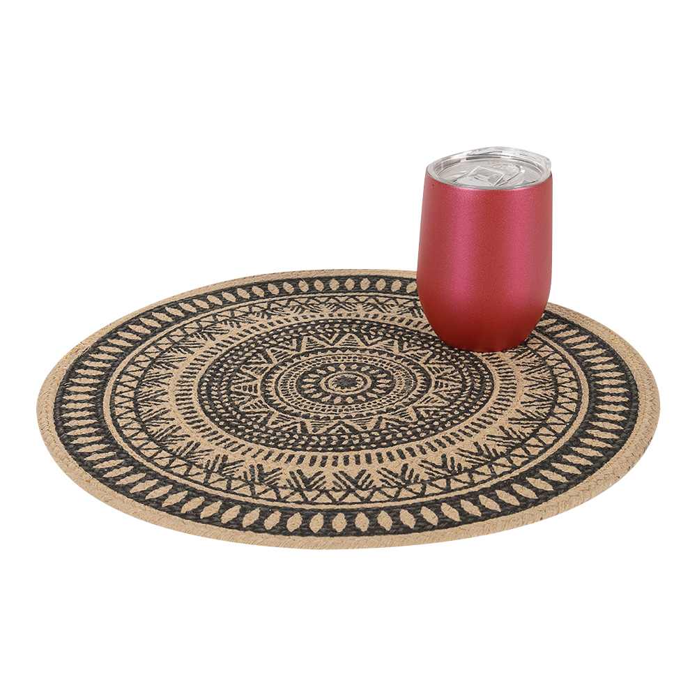 Napperon rond à motifs naturel et noir 14&nbsp;po VERTUO