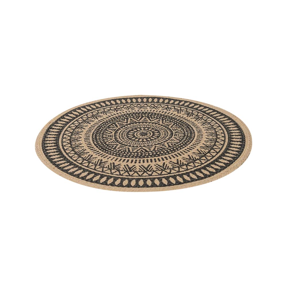 Napperon rond à motifs naturel et noir 14&nbsp;po VERTUO