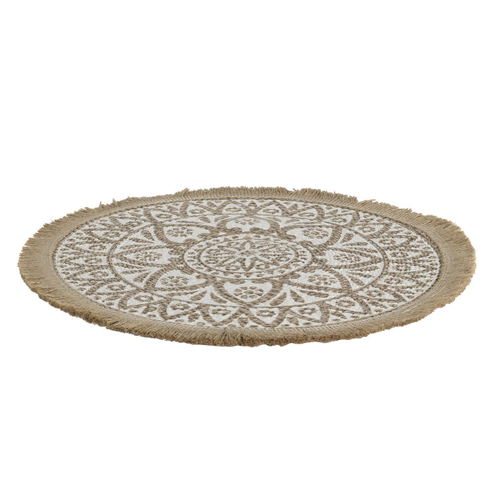 Napperon rond à motifs naturel et blanc 14&nbsp;po VERTUO