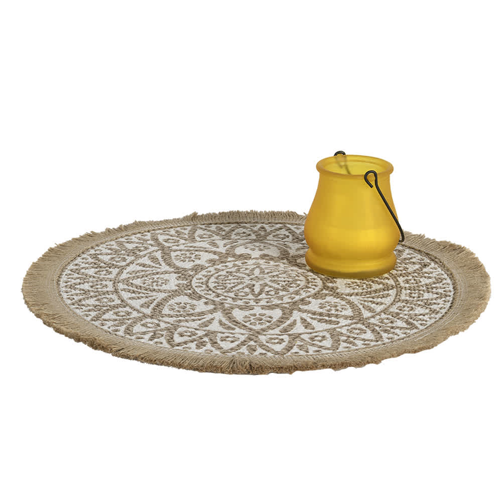 Napperon rond à motifs naturel et blanc 14&nbsp;po VERTUO