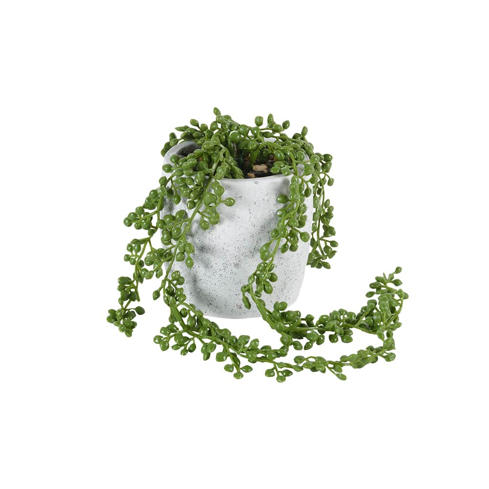 Plante artificielle collier de perles avec pot en ciment gris VERTUO