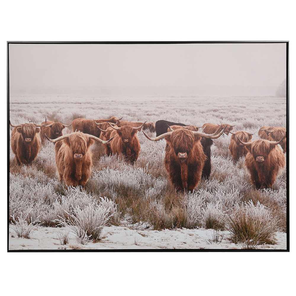 Reproduction sur toile Troupeau highland 48 po x 36 po VERTUO