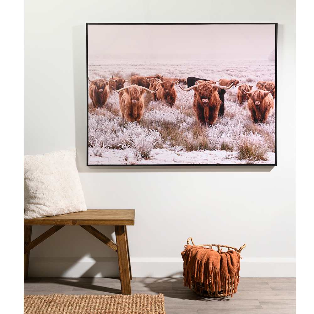 Reproduction sur toile Troupeau highland 48 po x 36 po VERTUO