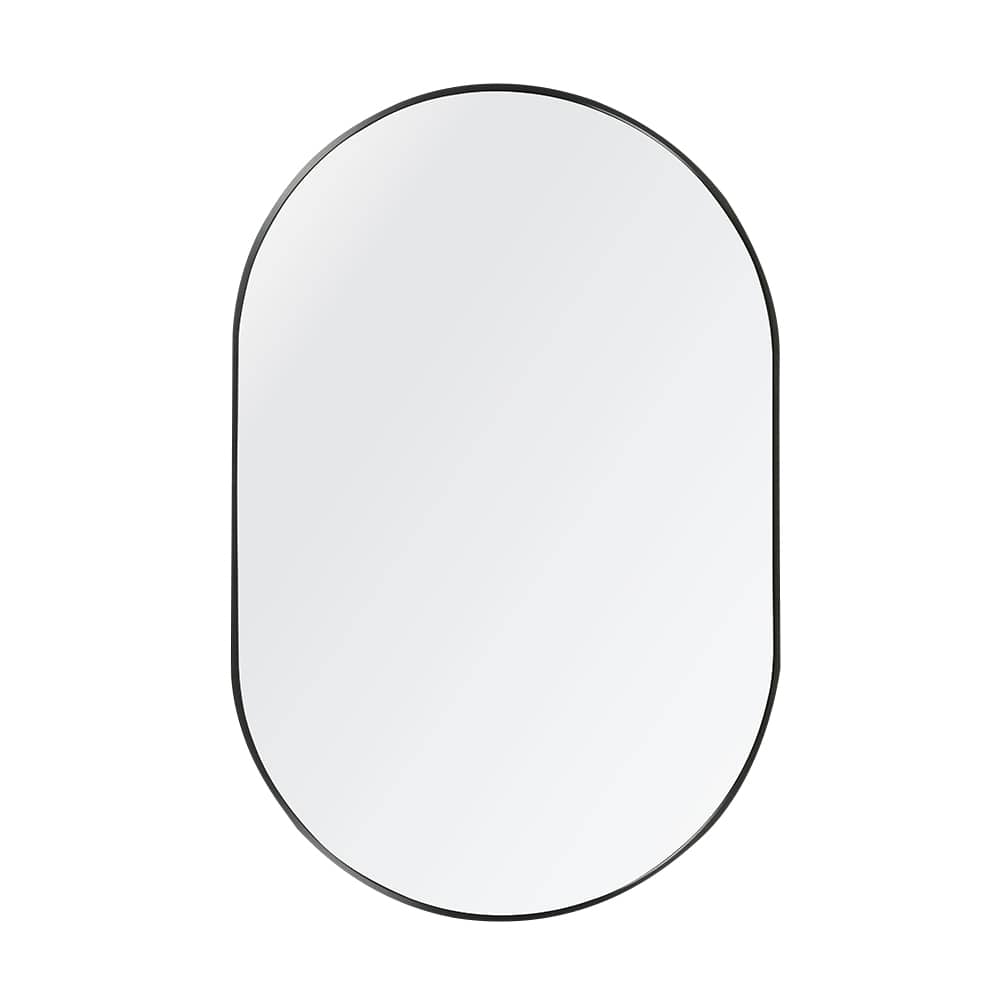 Miroir Retro Pill ovale avec cadre en aluminium noir 24 po x 36 po