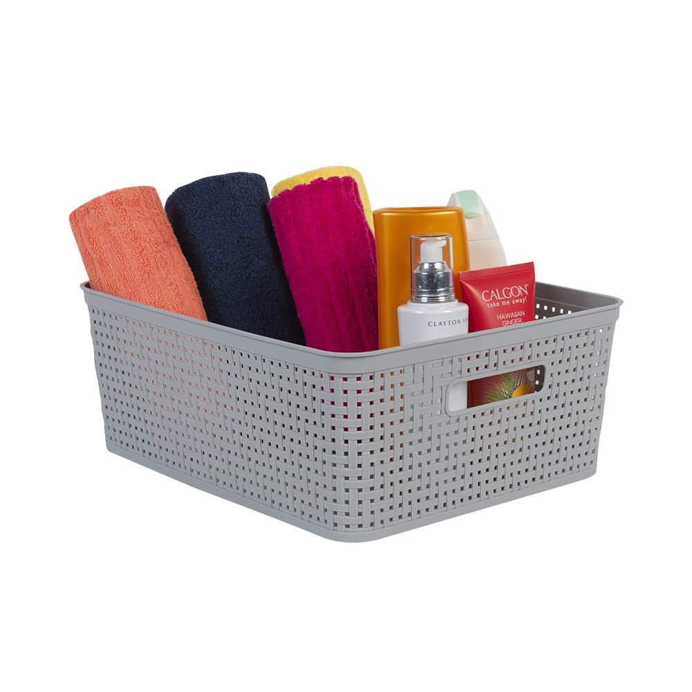 Panier de rangement en plastique gris 14 po
