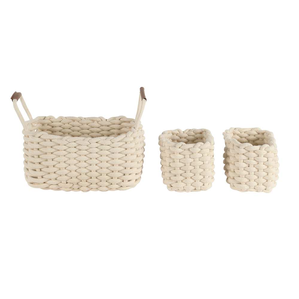 Ensemble de 3 paniers de rangement en polyester et coton beige VERTUO