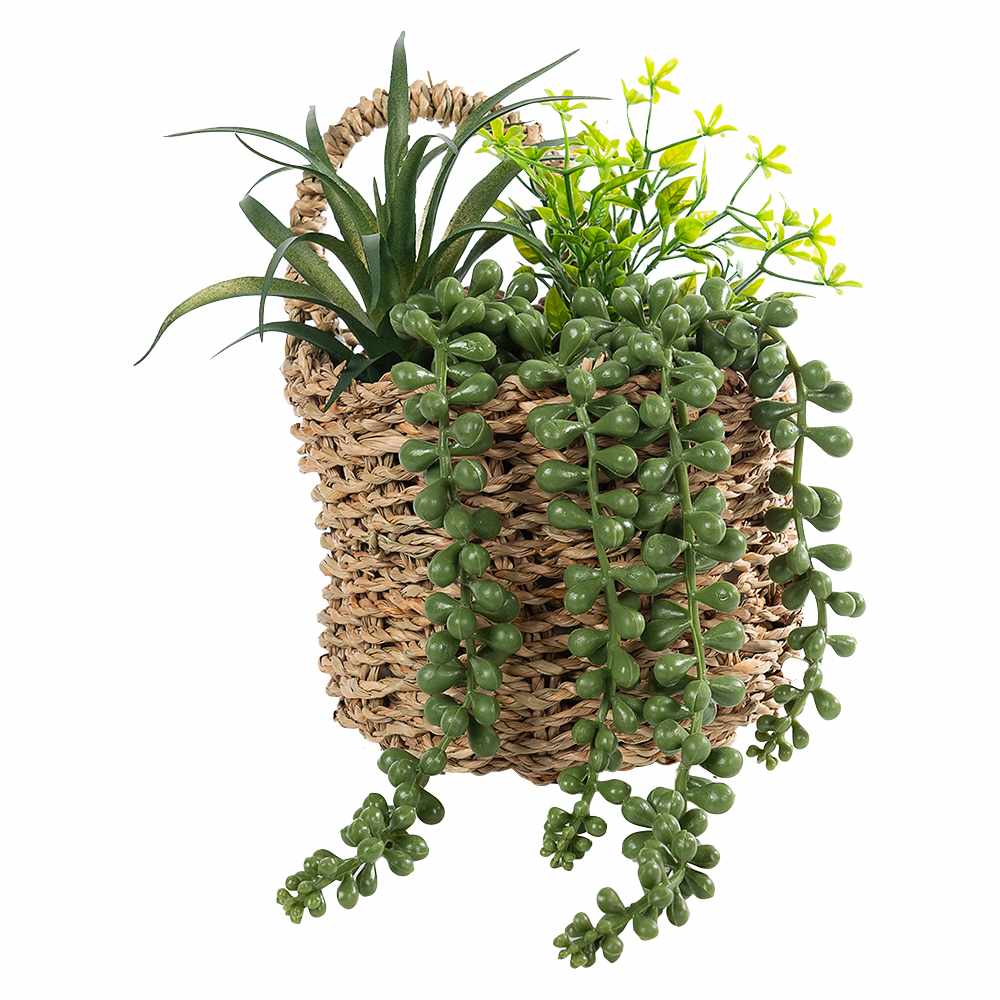 Plante artificielle murale avec panier en rotin VERTUO
