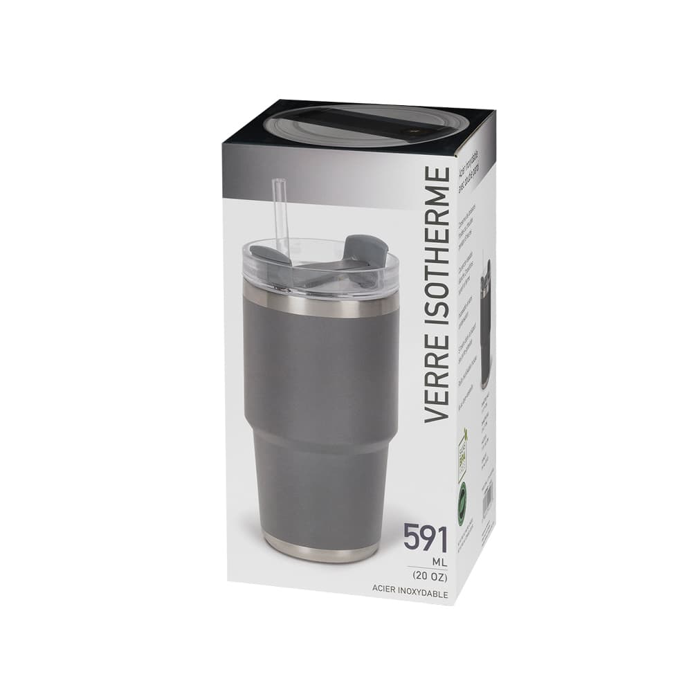 Verre isotherme avec paille gris 591 ml