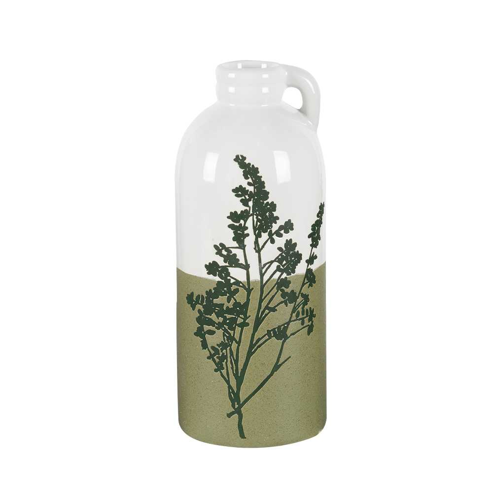 Vase décoratif en céramique à motif de feuille blanc et vert VERTUO