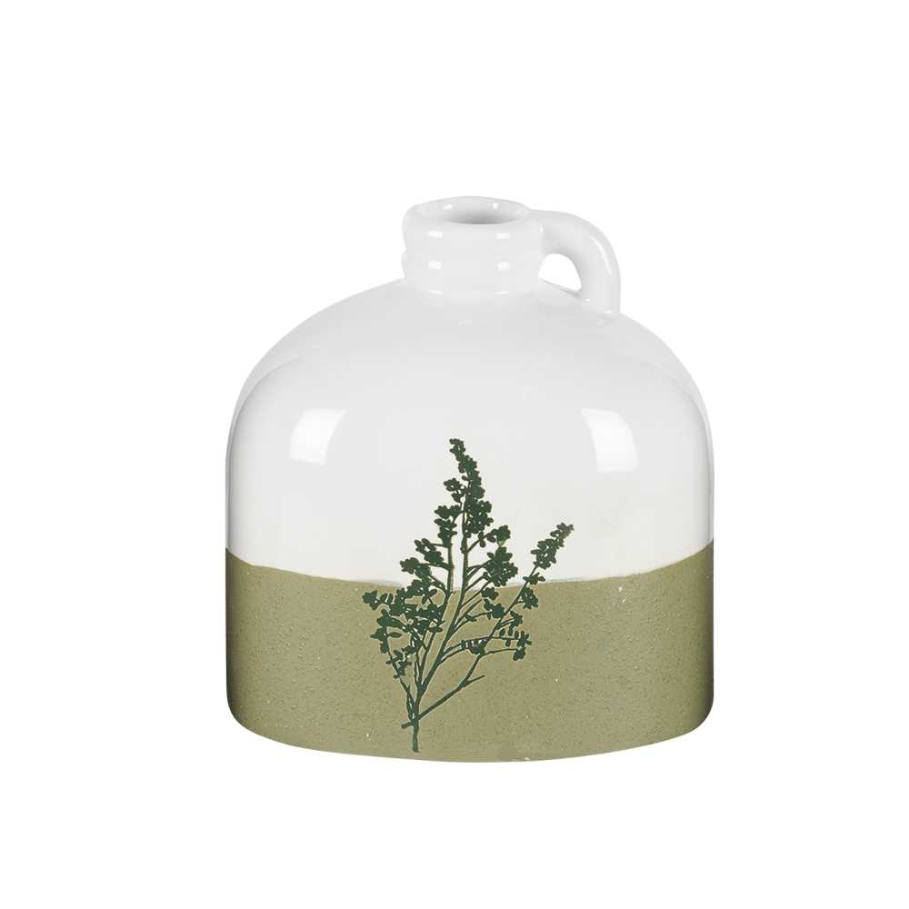 Vase décoratif en céramique à motif de feuille blanc et vert VERTUO