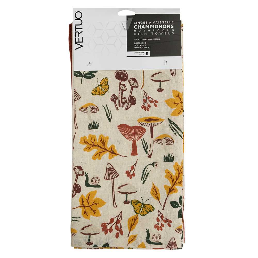 Linges à vaisselle Champignons 19&nbsp;5/8&nbsp;po&nbsp;x&nbsp;27&nbsp;1/2&nbsp;po Pqt/3 VERTUO