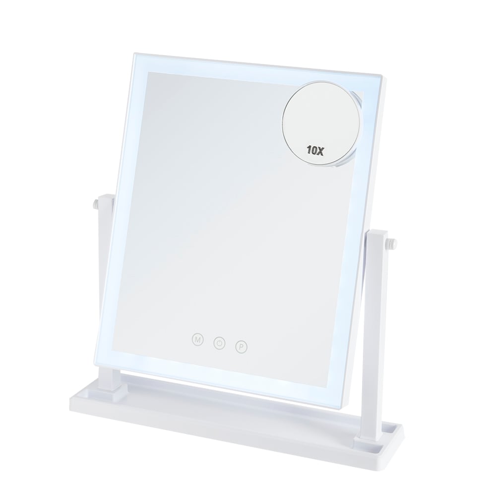 Miroir de maquillage portatif et pivotant à 360° à DEL blanc