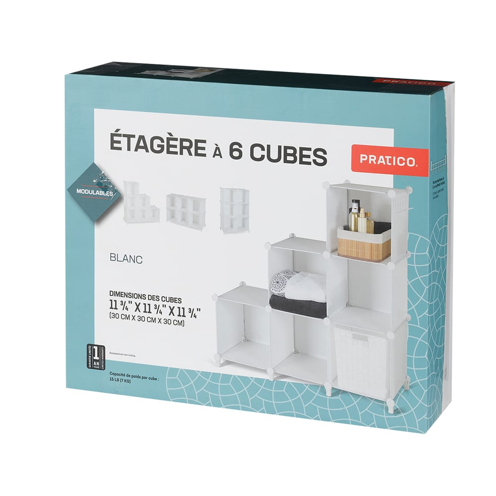 Étagère blanche modulable à 6 cubes PRATICO
