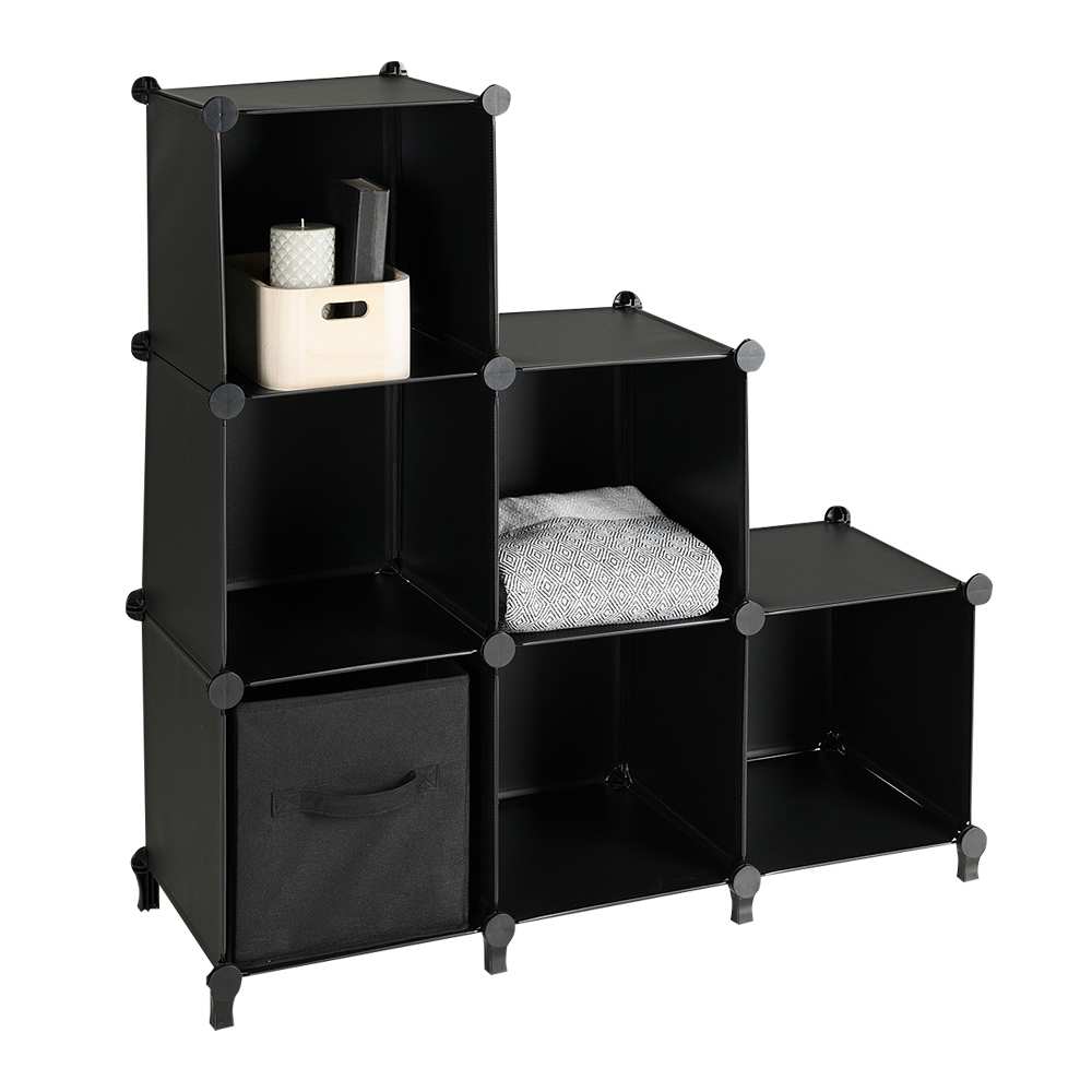 Étagère noire modulable à 6 cubes PRATICO
