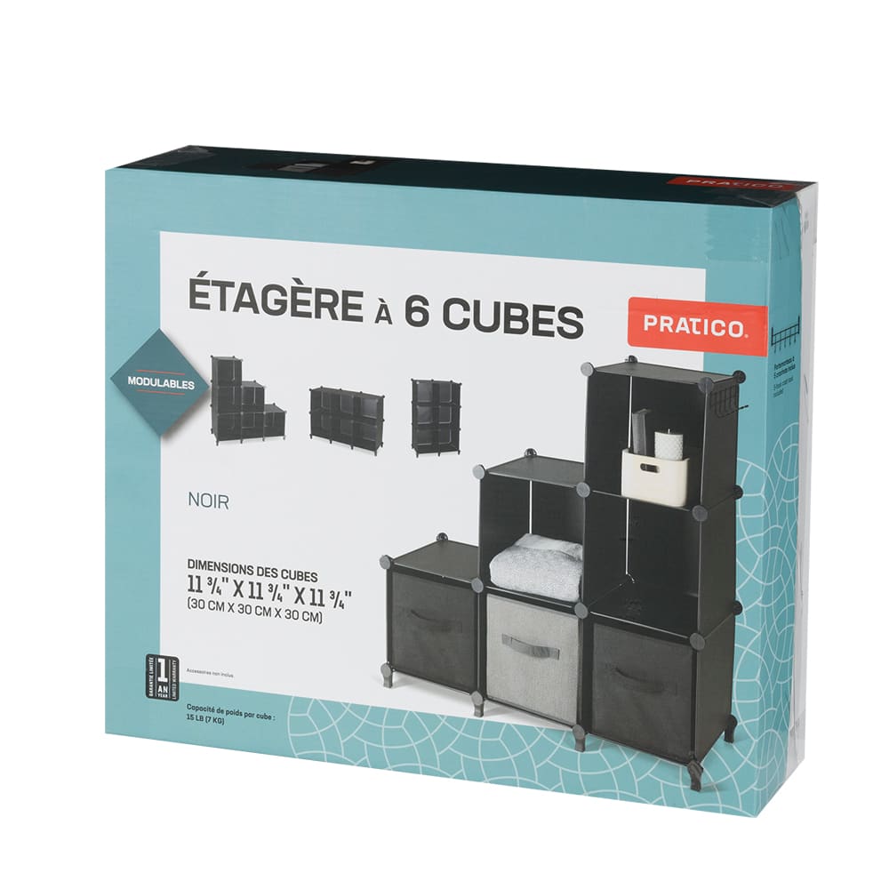 Étagère noire modulable à 6 cubes PRATICO