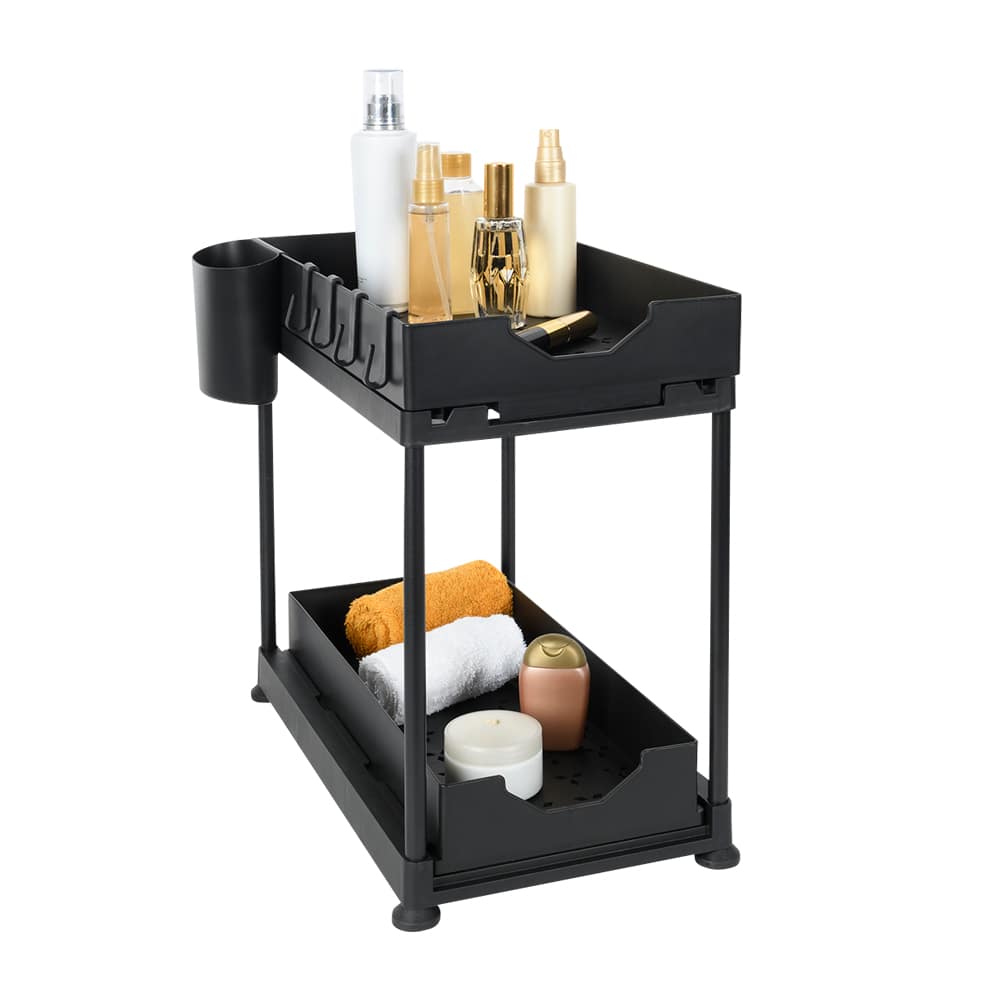 Étagère noire à 2 tablettes