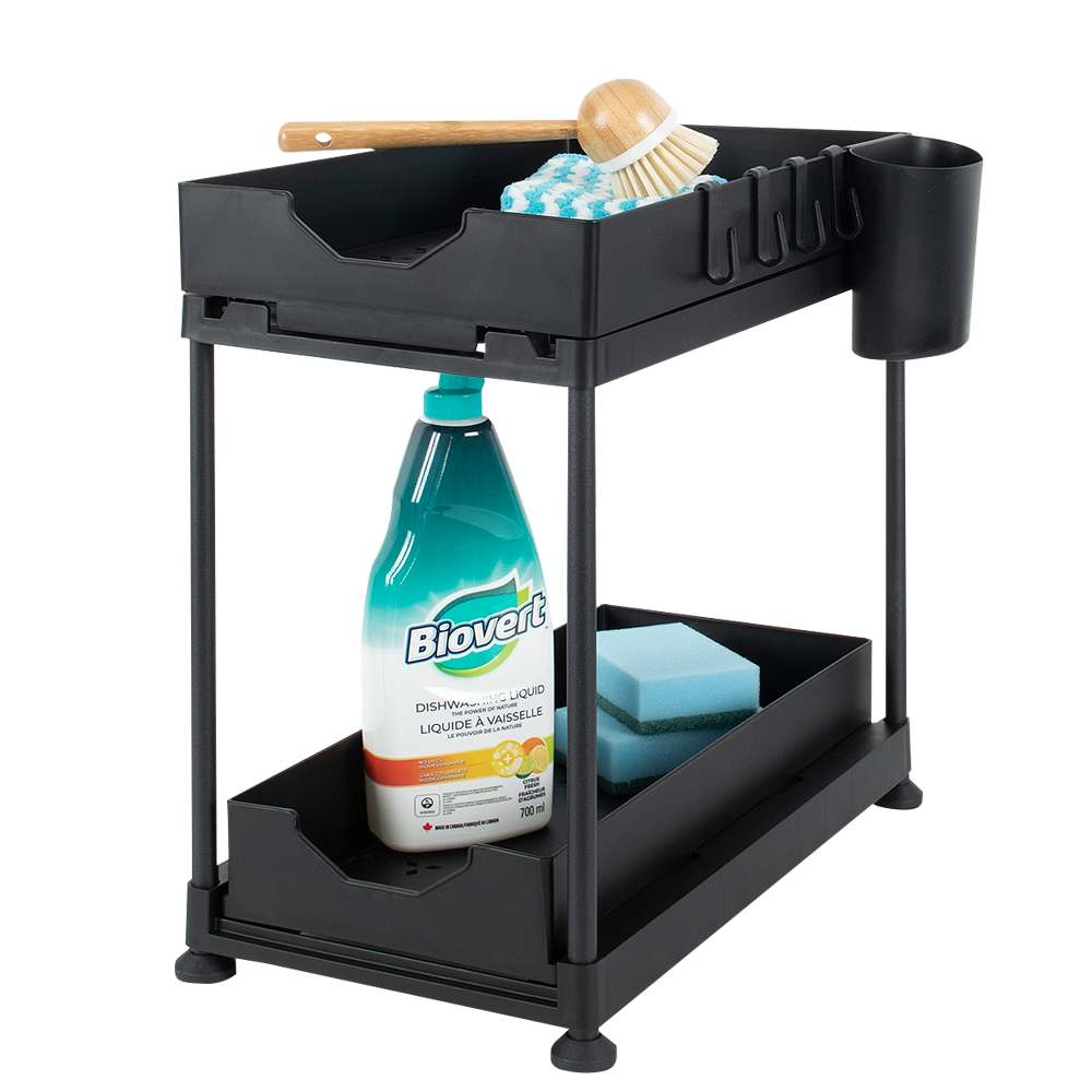 Étagère noire à 2 tablettes
