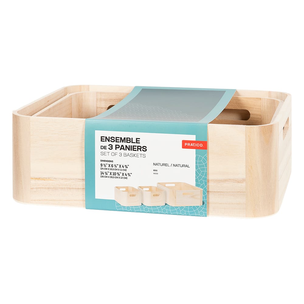 Ensemble de 3 paniers de rangement en bois
