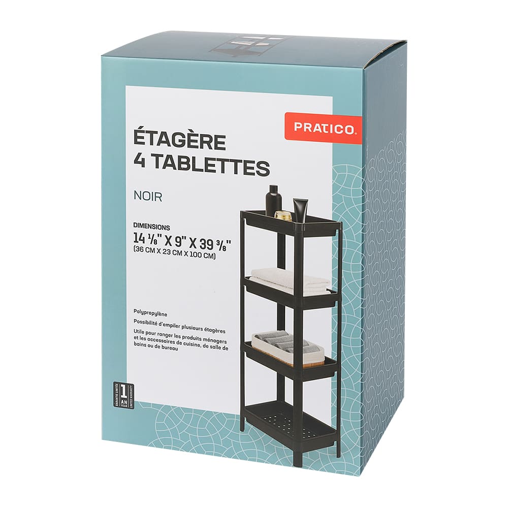 Étagère noire 4 tablettes