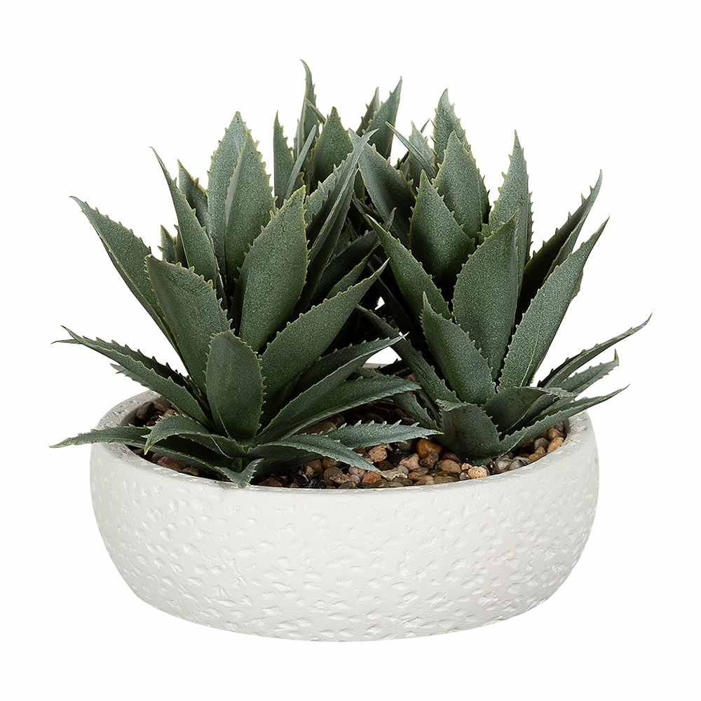 Plante artificielle Agave avec pot en ciment blanc VERTUO