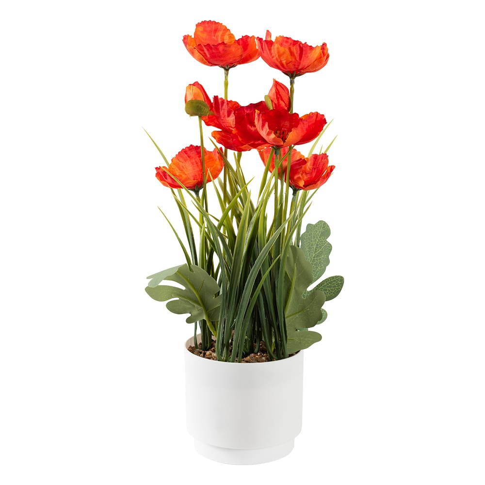 Artificial Orange Flowers Plant with White Plastic Pot 13 3/8 in.