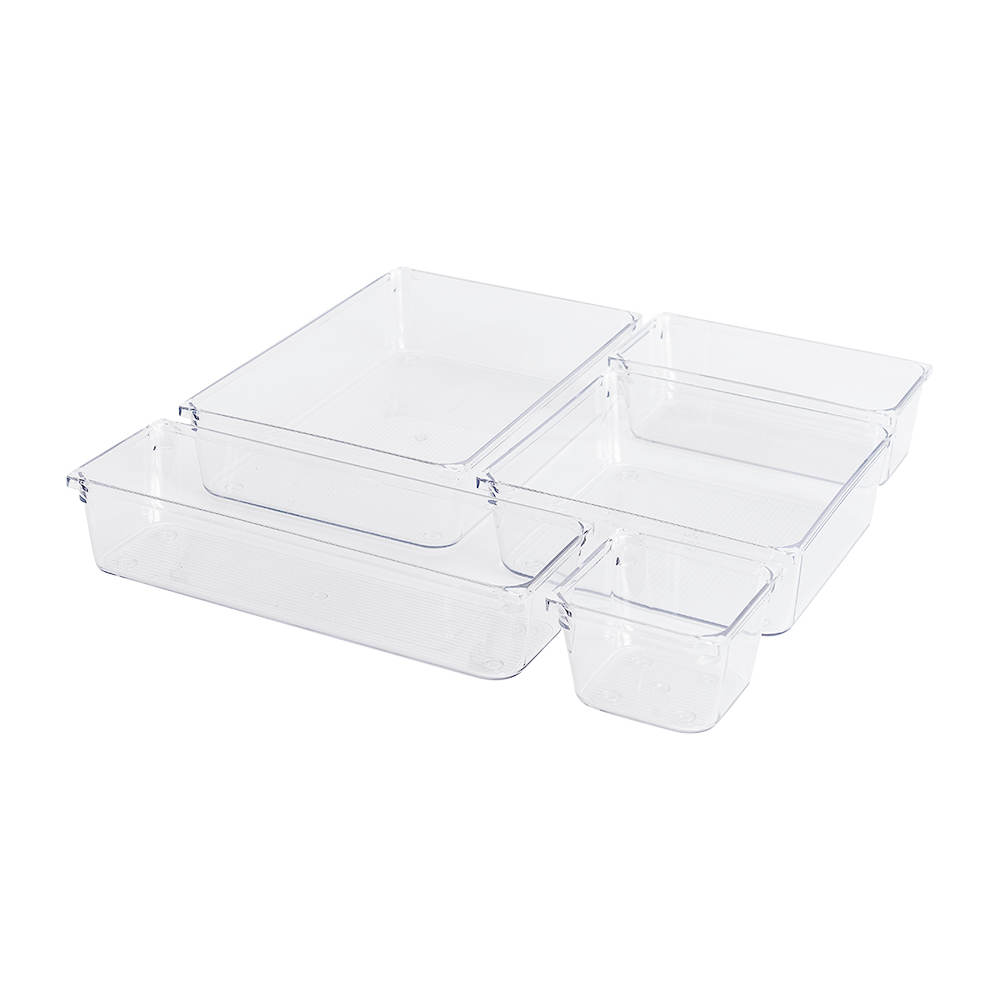 Ensemble de 5 plateaux de rangement en plastique clair