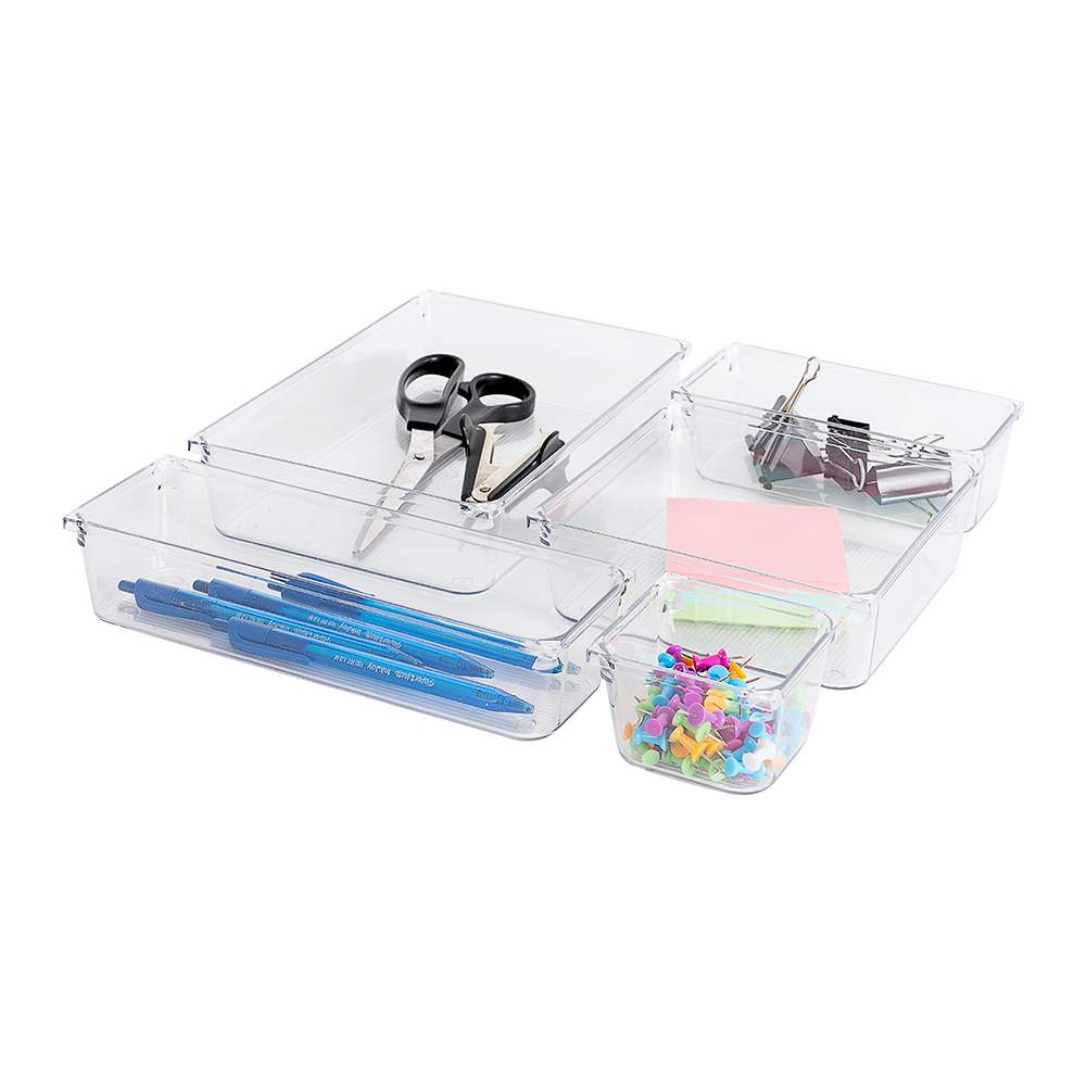 Ensemble de 5 plateaux de rangement en plastique clair