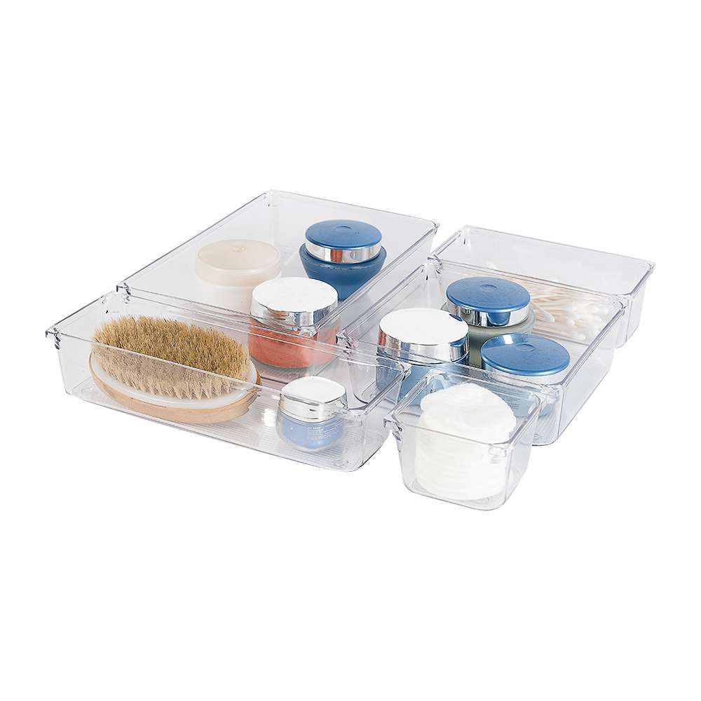 Ensemble de 5 plateaux de rangement en plastique clair