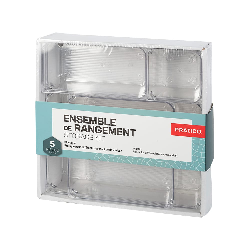 Ensemble de 5 plateaux de rangement en plastique clair