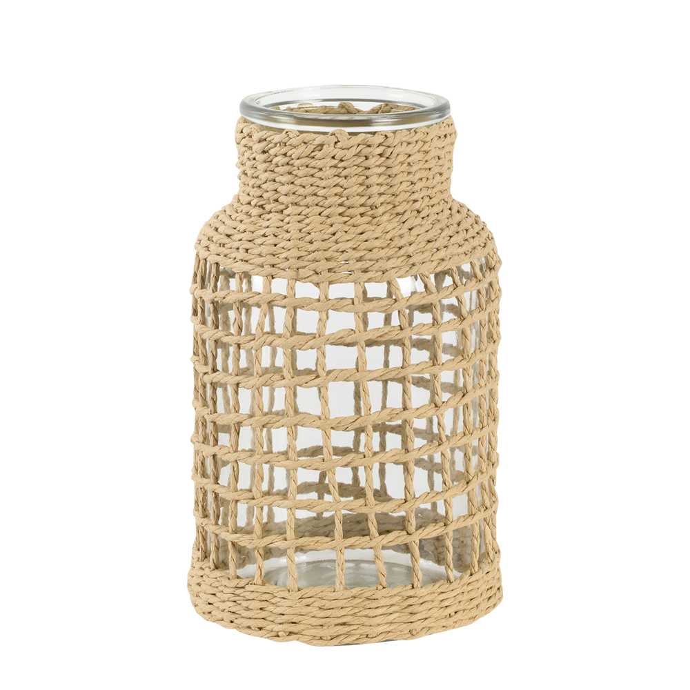 Vase décoratif en verre et corde naturelle VERTUO