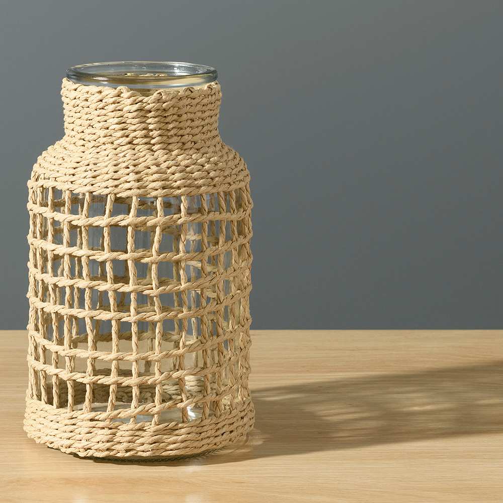 Vase décoratif en verre et corde naturelle VERTUO