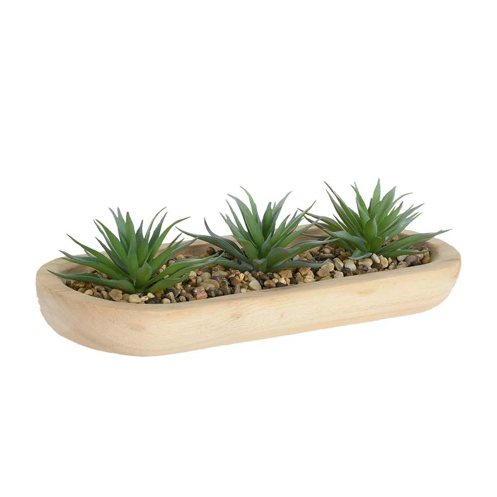 Plantes artificielles succulentes avec plateau en bois naturel VERTUO