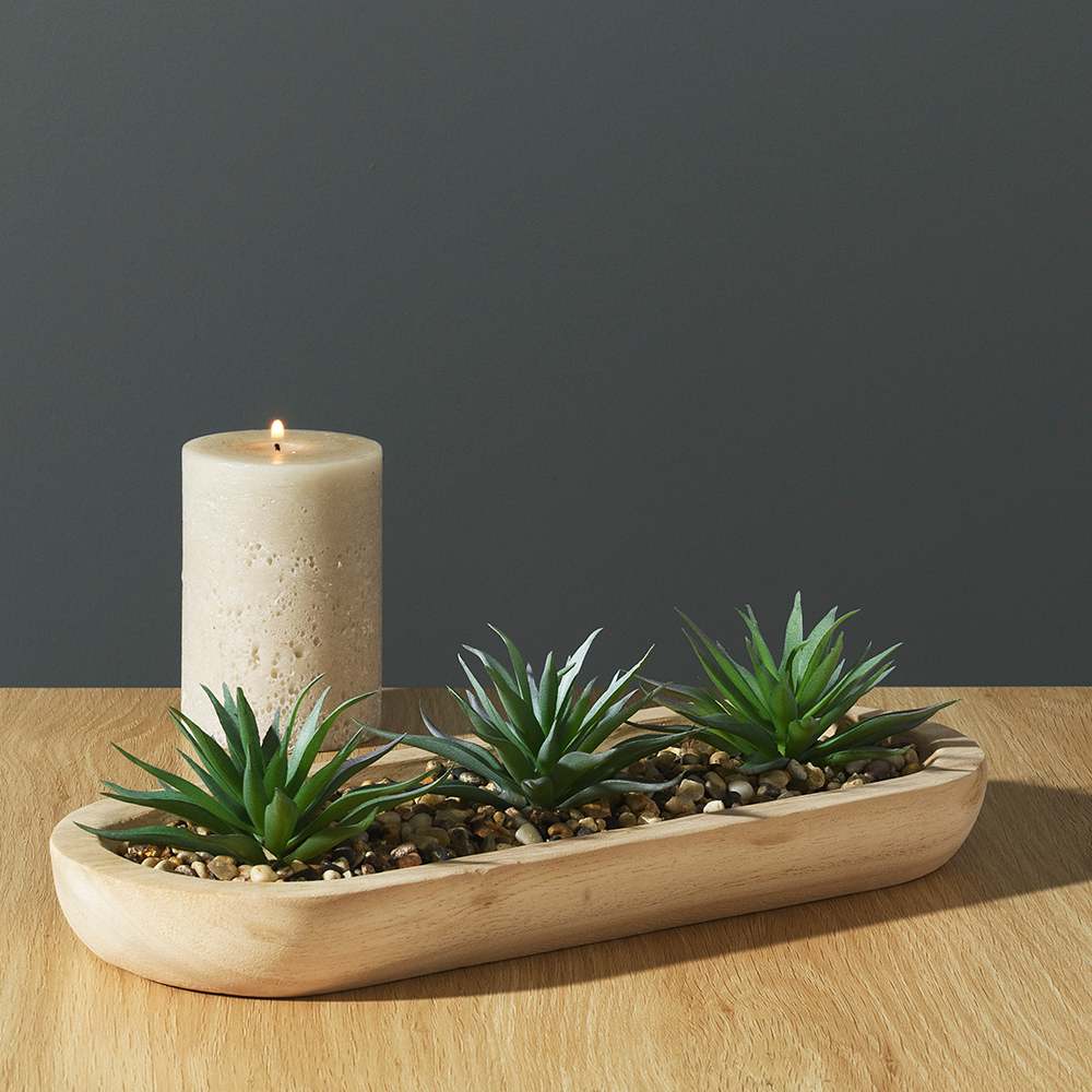 Plantes artificielles succulentes avec plateau en bois naturel VERTUO