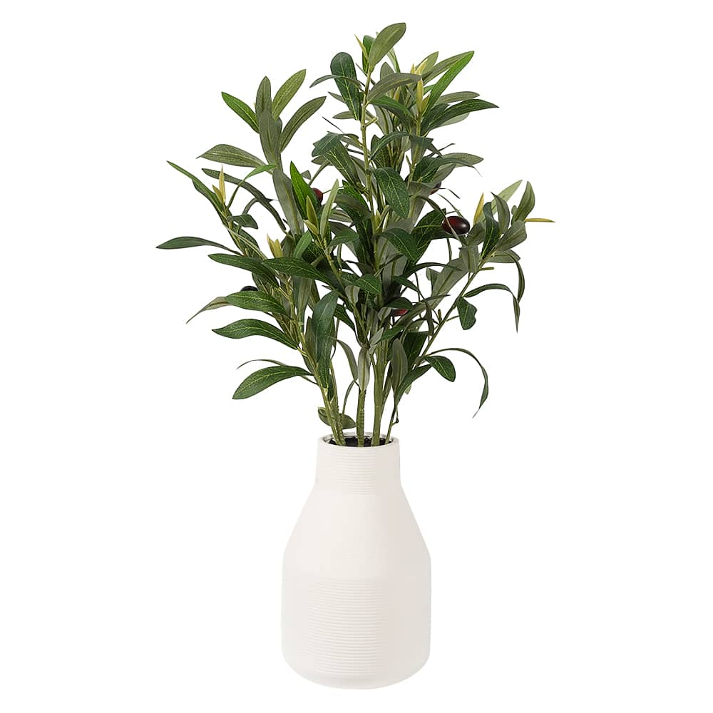 Plante artificielle Olivier avec vase en céramique blanc VERTUO