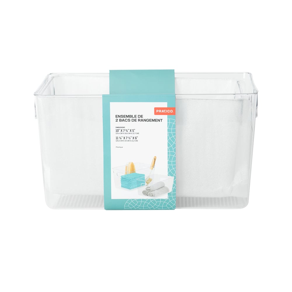 Ensemble de 2 bacs de rangement en plastique clair