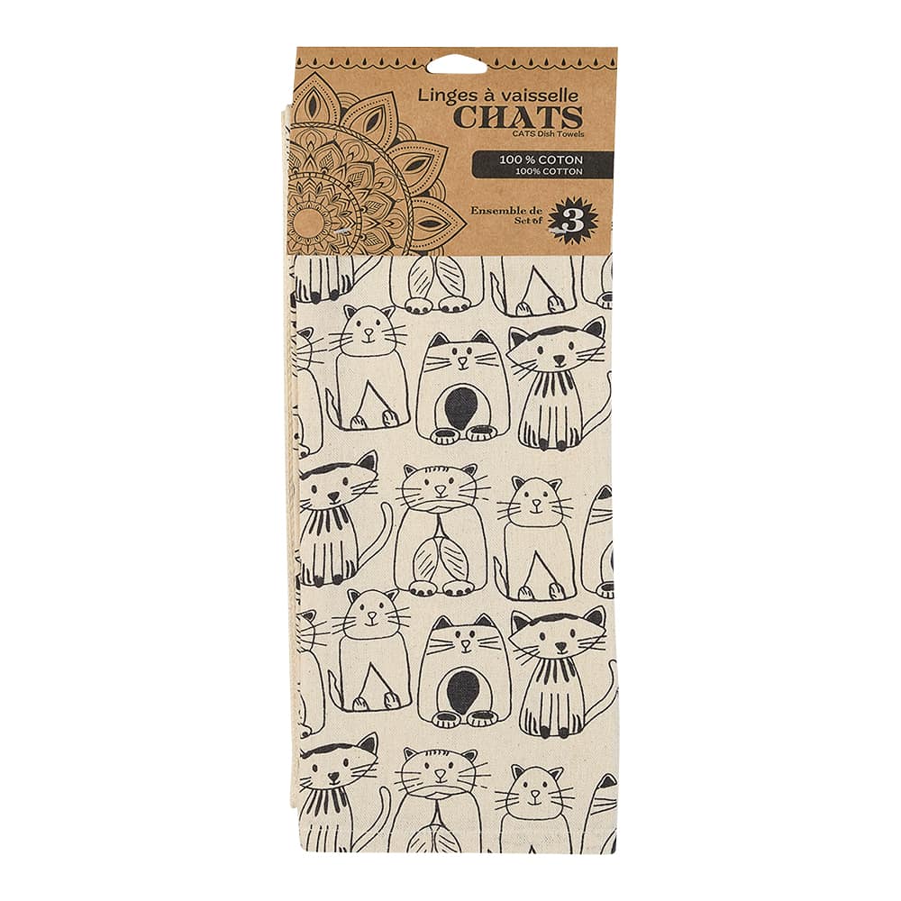 Linges à vaisselle Chats 19&nbsp;5/8&nbsp;po&nbsp;x&nbsp;27&nbsp;1/2&nbsp;po Pqt/3