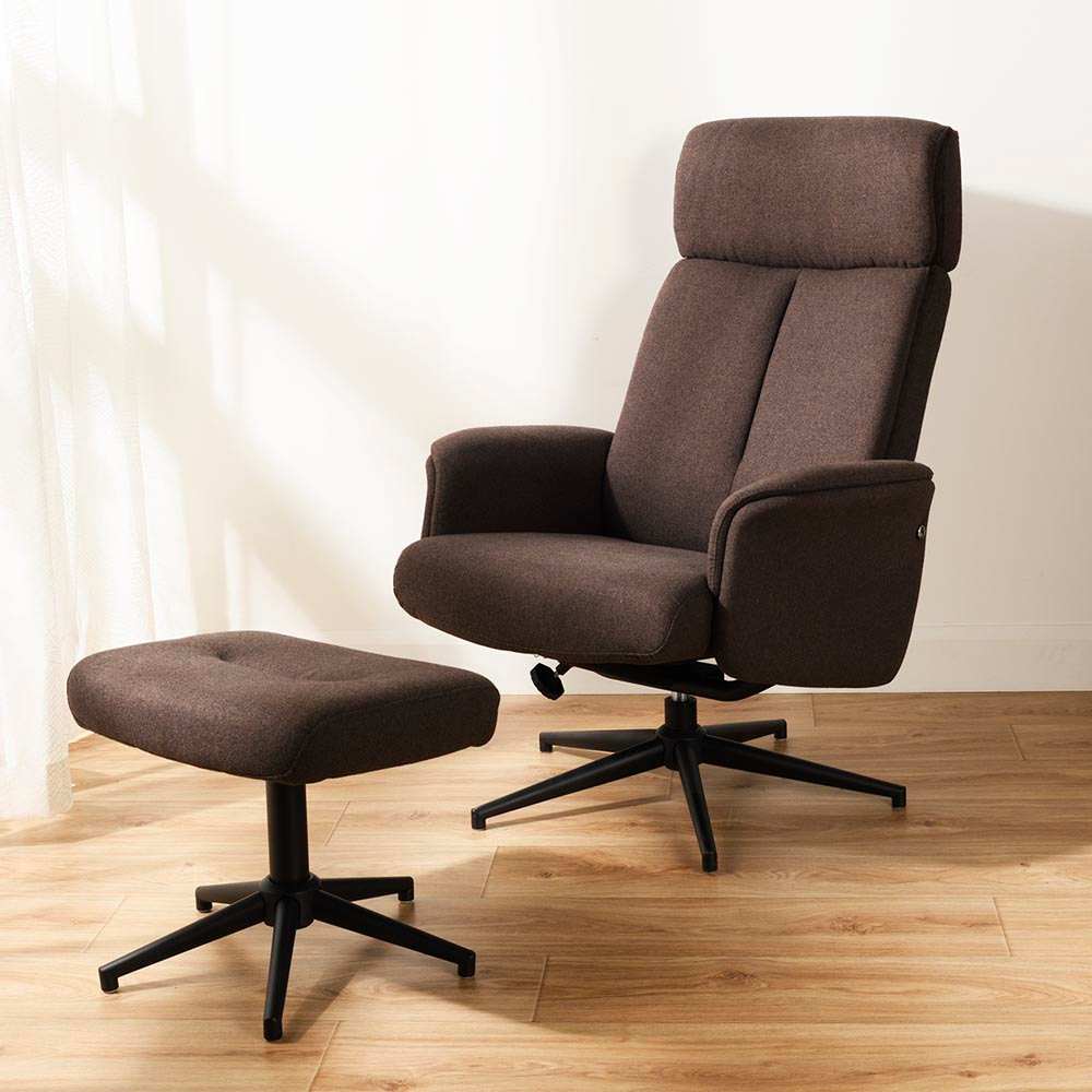 Fauteuil pivotant et inclinable avec repose-pieds Maxim brun ASTELLA