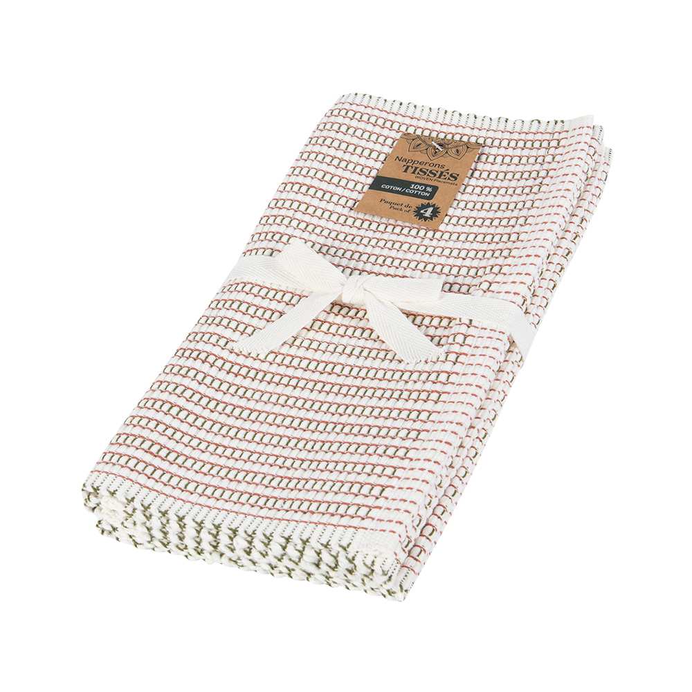 Napperons rectangulaires tissés beige orange et vert 13 po x 18 7/8 po Pqt/4