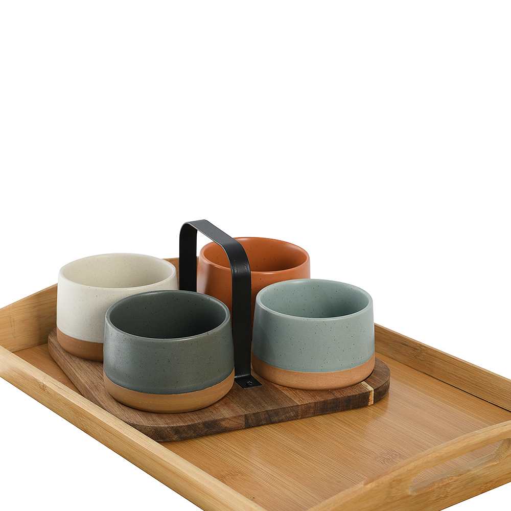 Ensemble de service à tapas avec 4 bols en grès