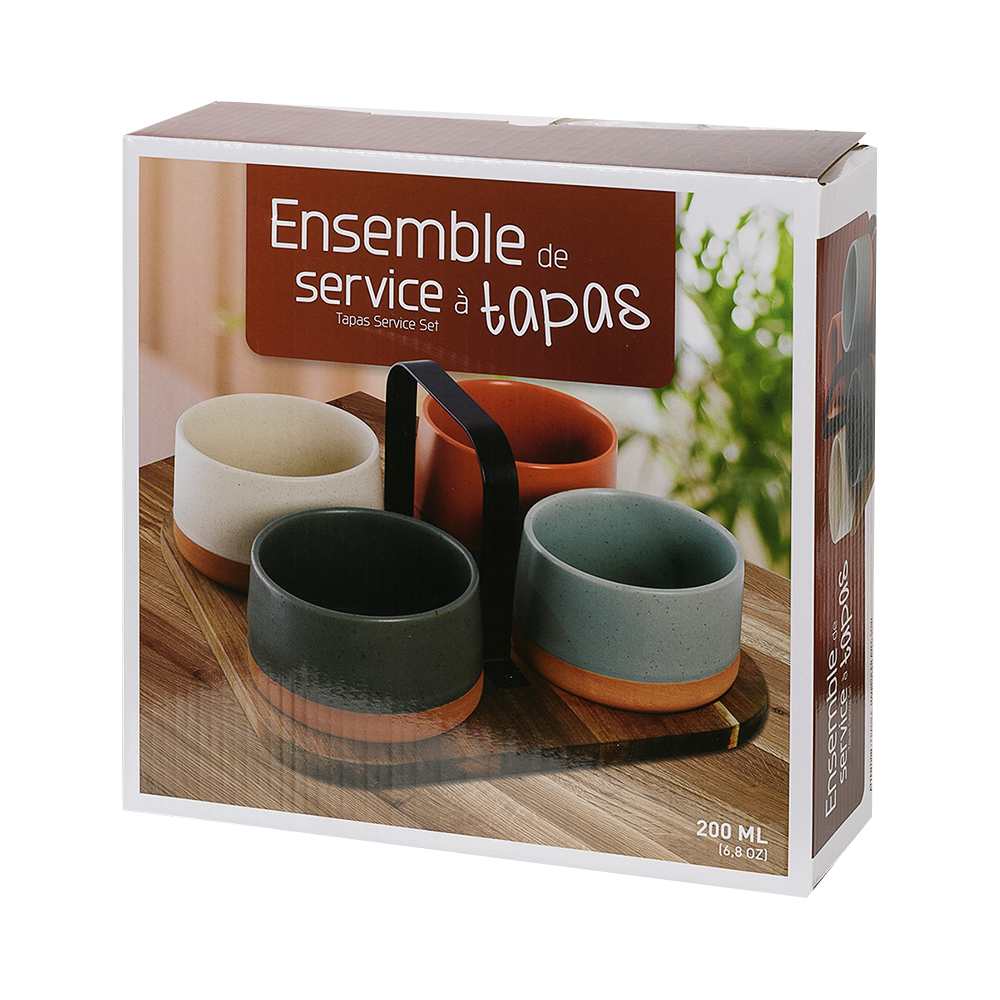 Ensemble de service à tapas avec 4 bols en grès