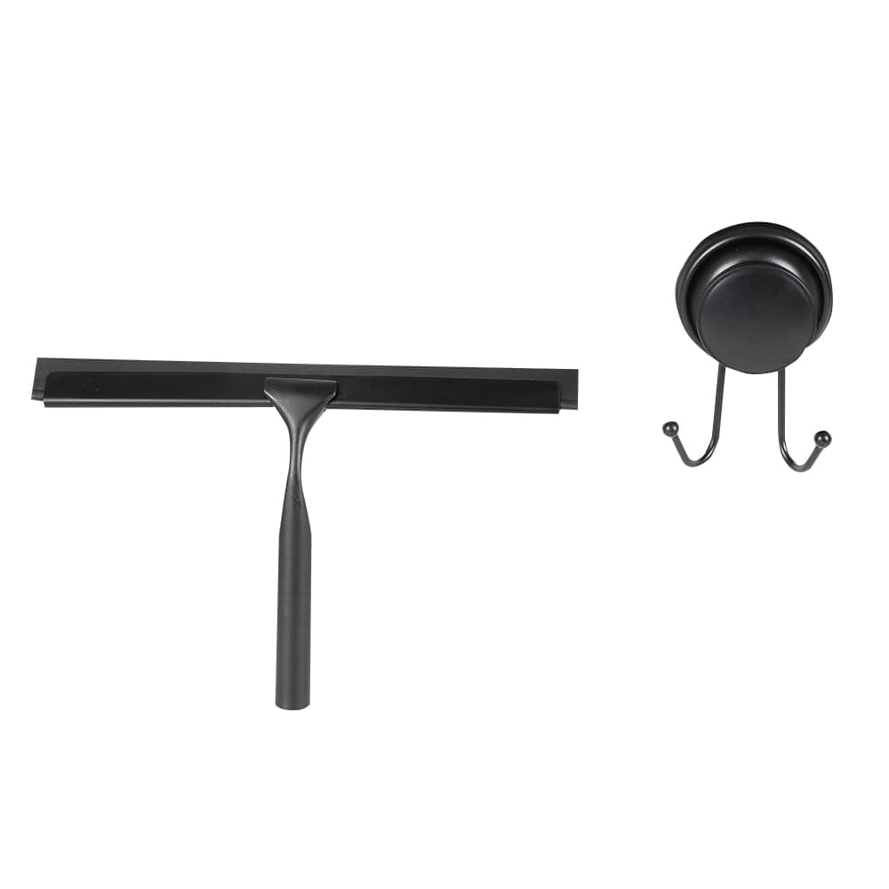 TASSILI Shower Squeegee with Suction Cup Holder Black 9 5/8 in.