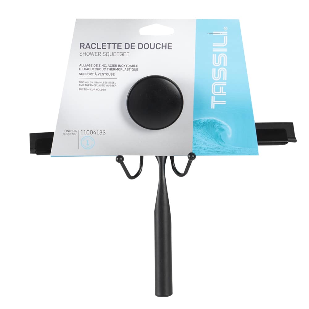TASSILI Shower Squeegee with Suction Cup Holder Black 9 5/8 in.