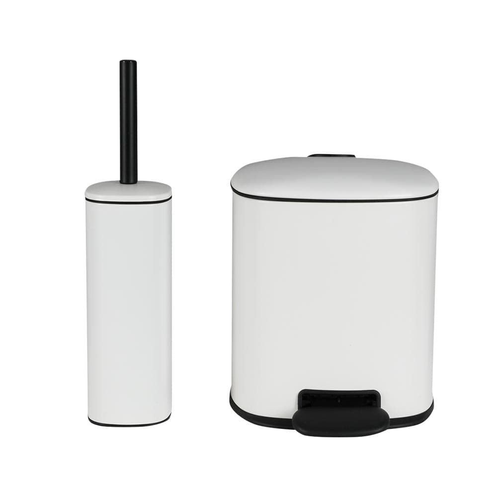 Poubelle à pédale et brosse à toilette avec support blanc noir NEKTRA