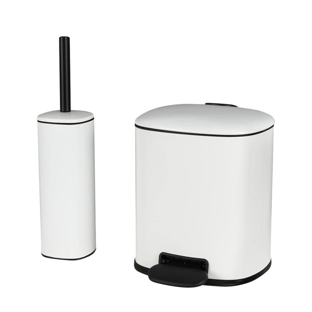 Poubelle à pédale et brosse à toilette avec support blanc noir NEKTRA