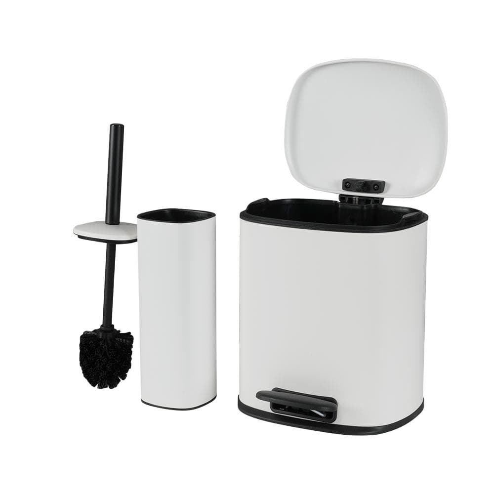 Poubelle à pédale et brosse à toilette avec support blanc noir NEKTRA