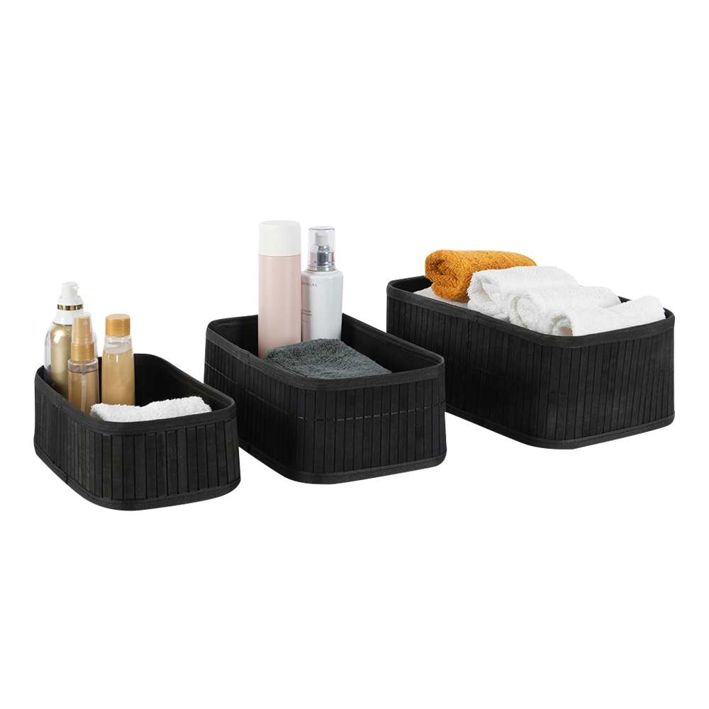 Ensemble de 3 paniers de rangement en bambou noir PRATICO