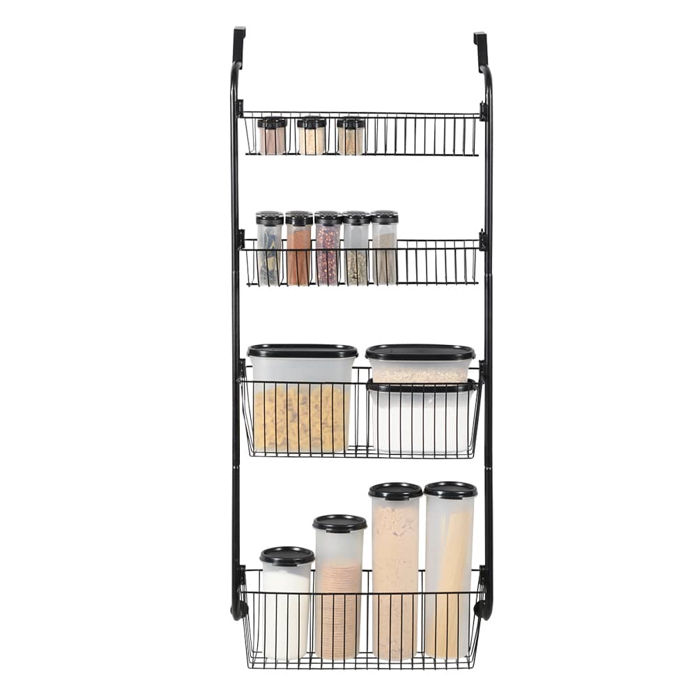 Étagère de porte à 4 paniers en métal noir 16 7/8 po