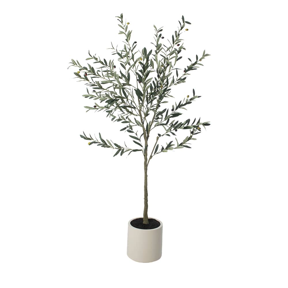 Plante artificielle Olivier avec pot en plastique blanc 5 pi 11 po ASTELLA