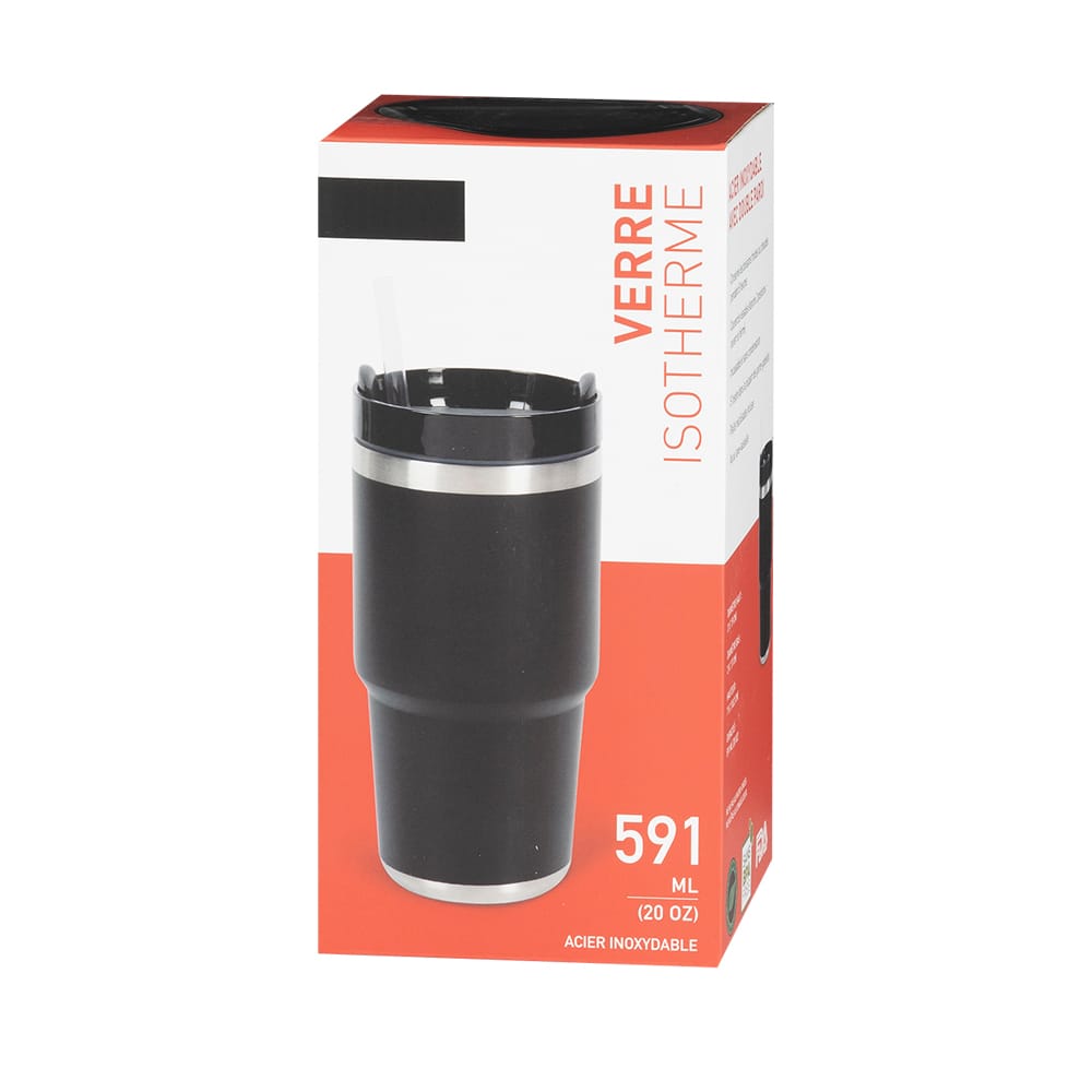Verre isotherme avec paille noir 591 ml