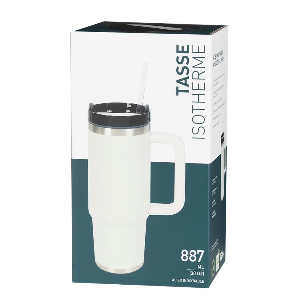 Tasse isotherme avec paille beige 887 ml